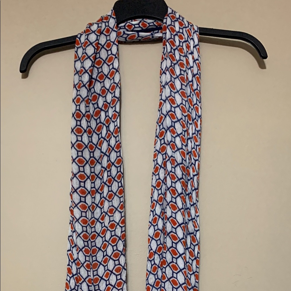 Orange Navy Blue and White Scarf with Pattern